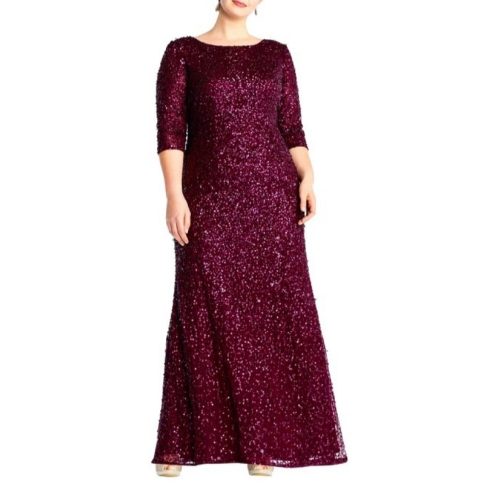 Adrianna Papell Plus Cabernet Sequin Dress NWT
